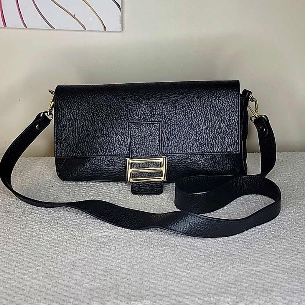Divina Firenze Pebble Leather Shoulder Bag Black